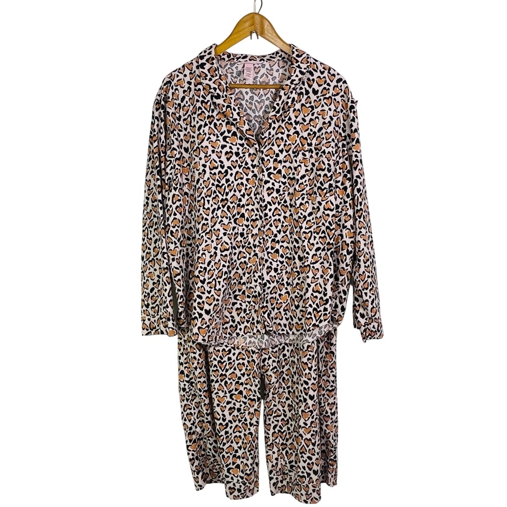 Victoria's Secret Pajama Set XXL Leopard Cheetah Heart Print Mob Wife
